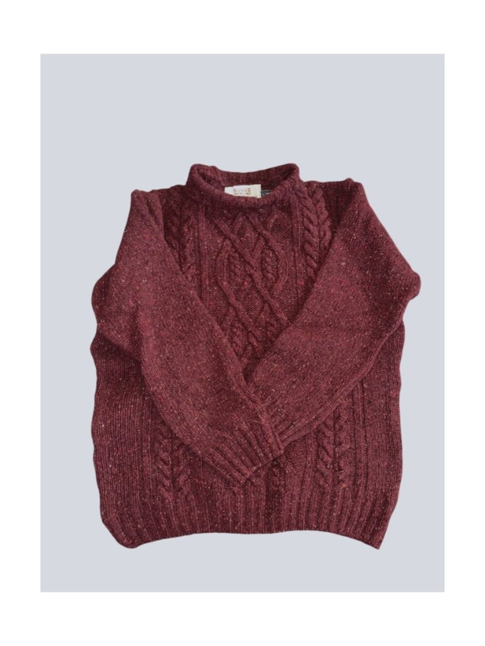 Aran Sweater Market Burgundy Cable Knit Wool Sweater Cozy Chunky Size M